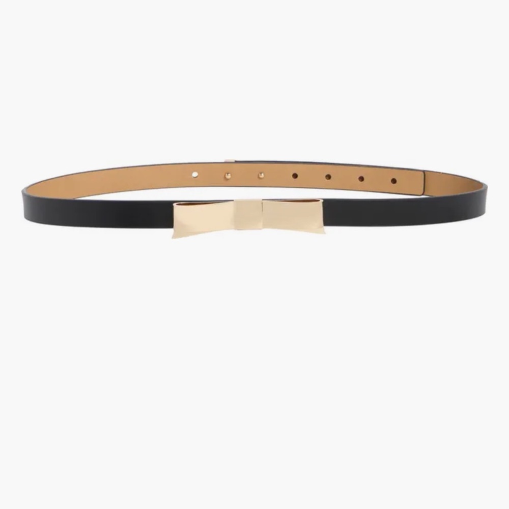 Kate Spade Black Belt with Gold Bow Accent